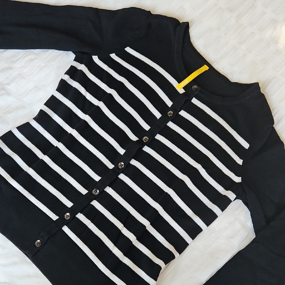 Lole Black and White Striped Cardigan with Yellow Accent